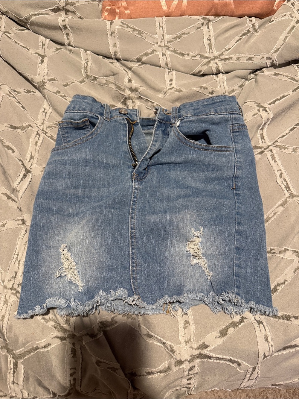 SHEIN Light Blue Distressed Denim Mini Skirt